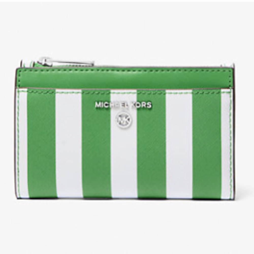 MICHAEL KORS Jet Set "Charm" Striped Card Case/Wallet "Palm" NWT